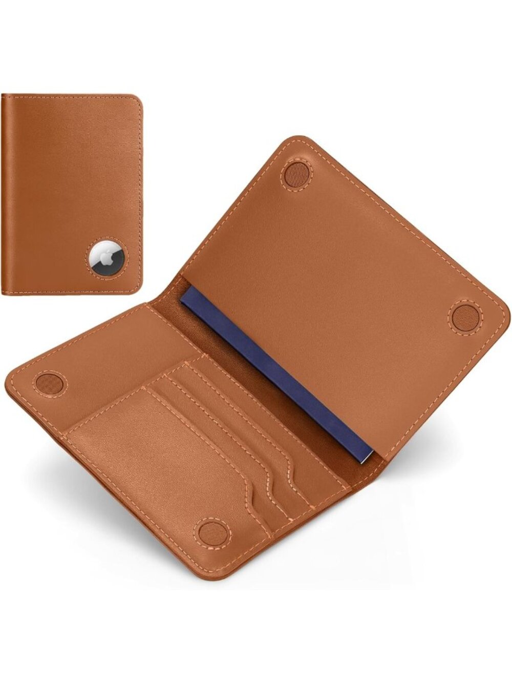 Genuine Leather RFID Blocking Passport Holder with AirTag Slot & Magnetic